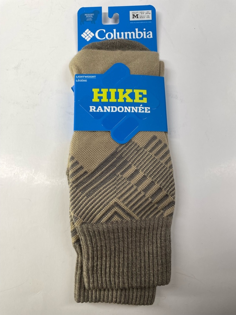 Columbia Hike Crew Socks Light weight merino wool M6-9, W8-11.5